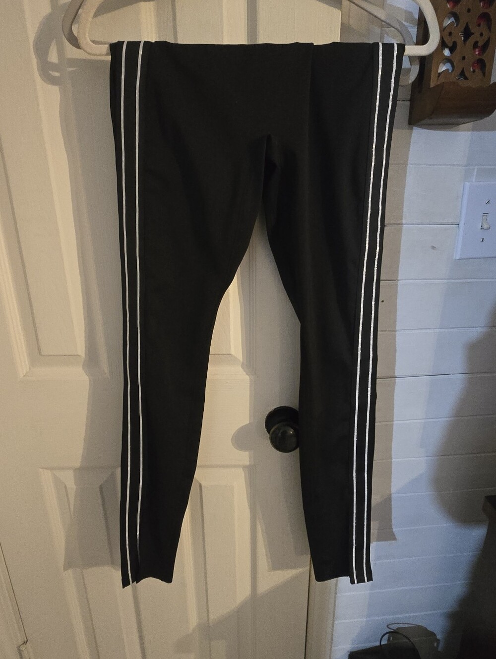 Women's Black Active Leggings with Silver Side Stripes